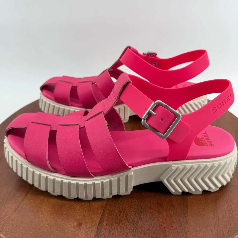 SOREL ONA Streetworks Fisherman Mid Gladiator Sandal  Pink Platform Women 12